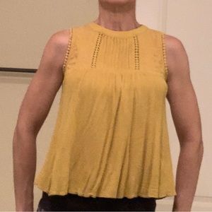 Miami by Francesca Sleeveless Mustard, embroidered , button open back. Small.